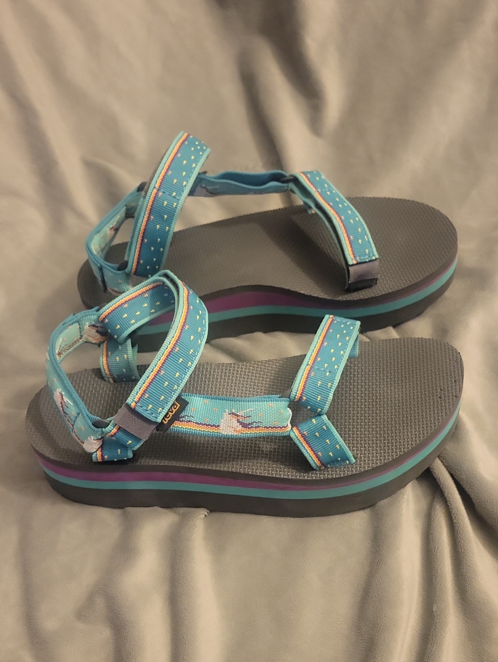 Teva Woman Turquoise Patterned Sandals with Purple Accent